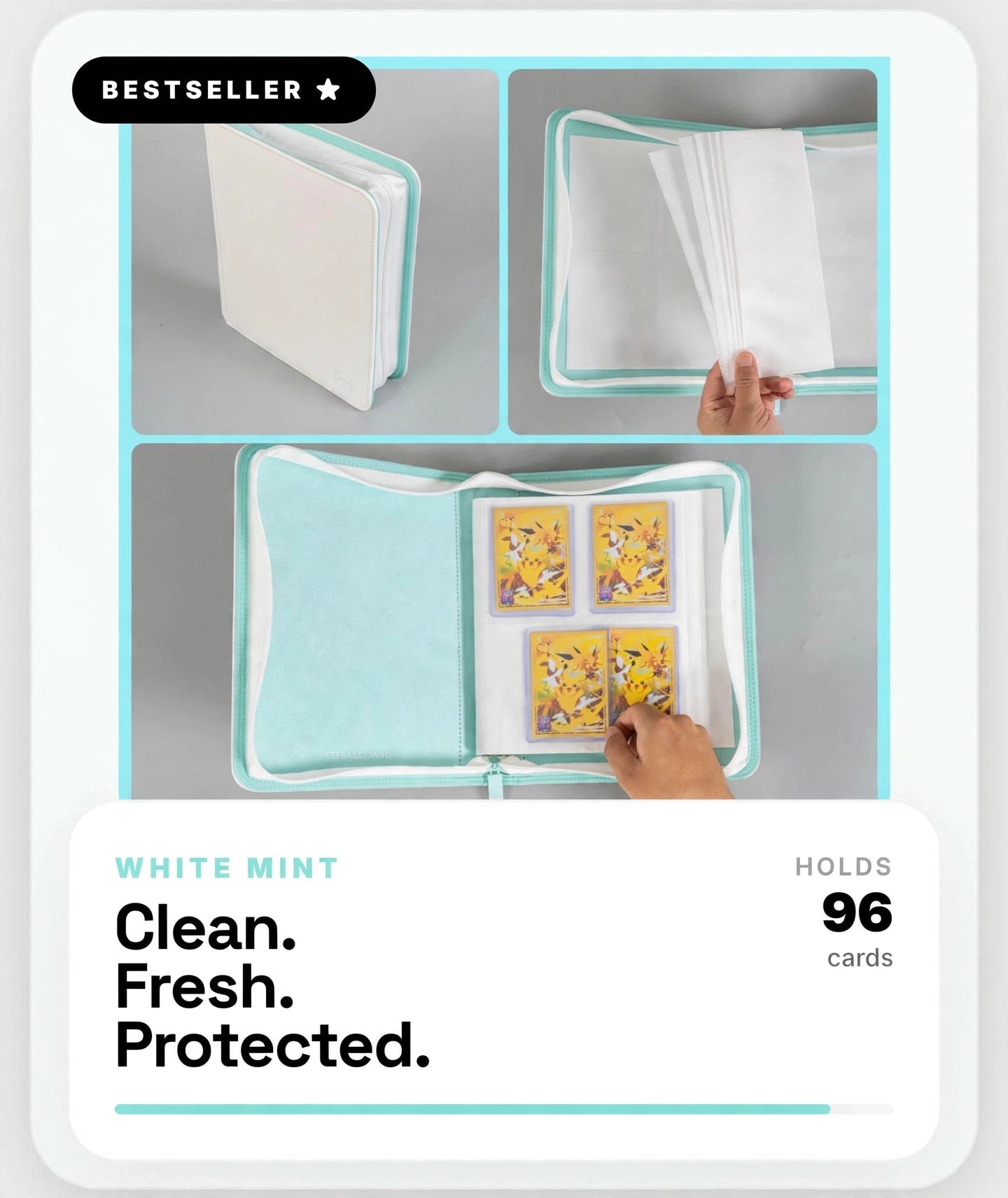 Premium Mint White 4 Pocket Top Loader Binder - CoralGuard