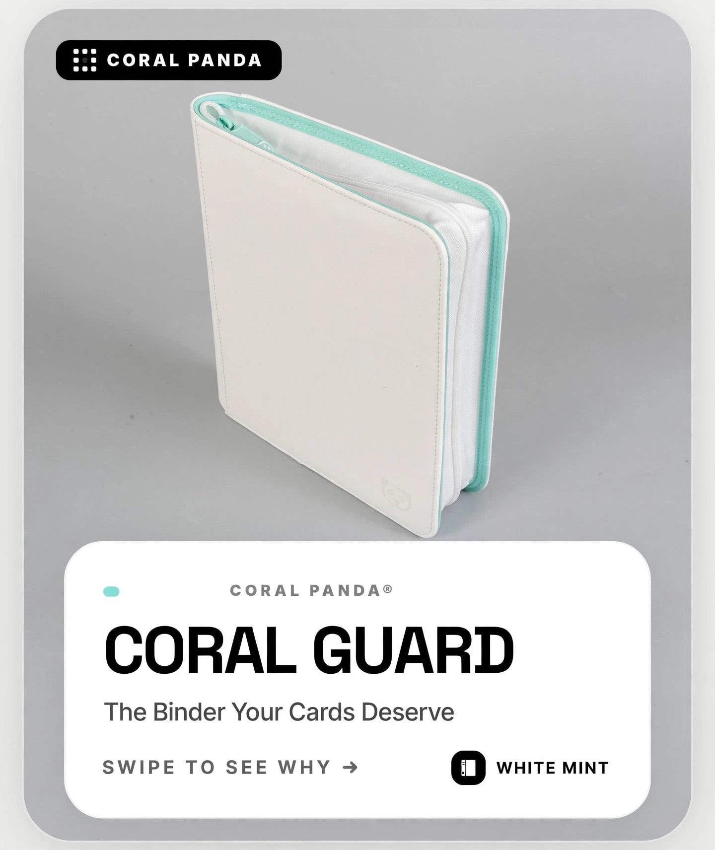 Premium Mint White 4 Pocket Top Loader Binder - CoralGuard