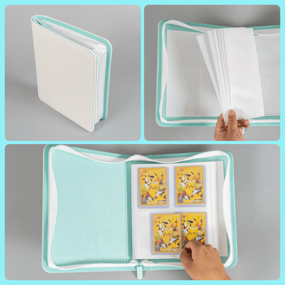 Premium Mint White 4 Pocket Top Loader Binder - CoralGuard