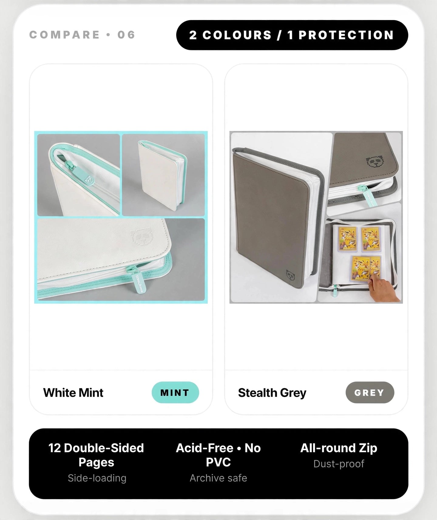 Premium Mint White 4 Pocket Top Loader Binder - CoralGuard